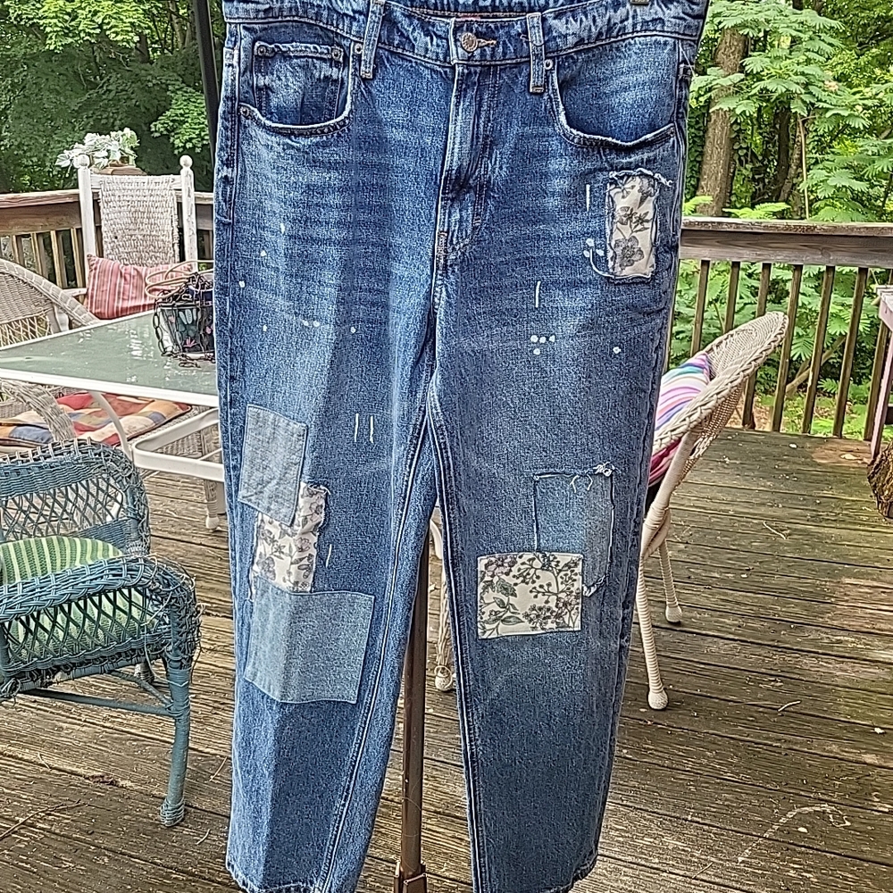 Lucky Brand Women's Blue Patchwork Boyfriend Jeans